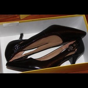 Joan & David Black Faux Snake Pumps